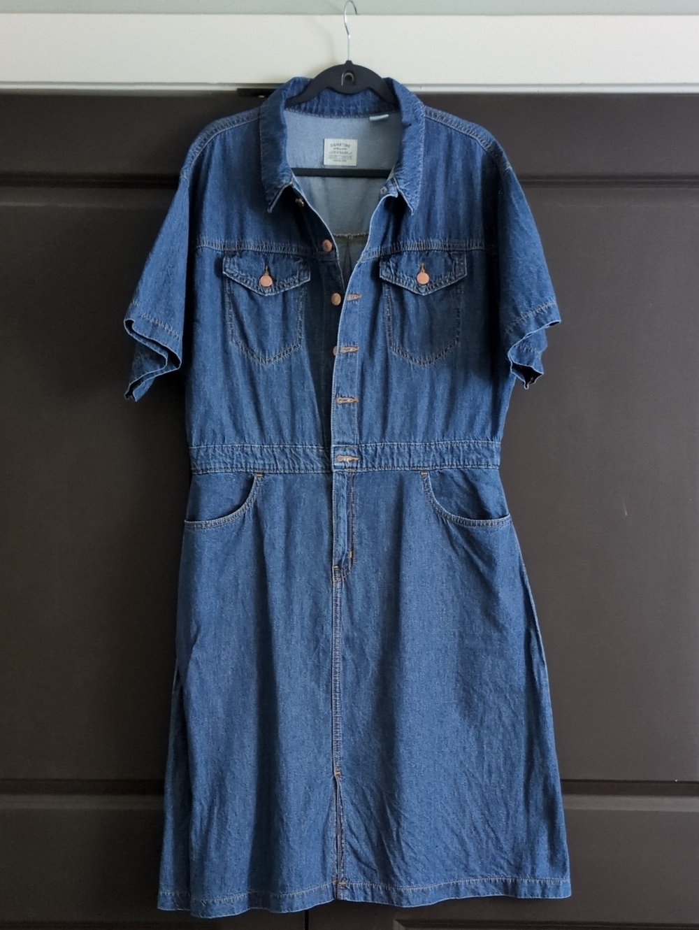 Signature by Levi Strauss Dark Blue Denim Button-Front Dress